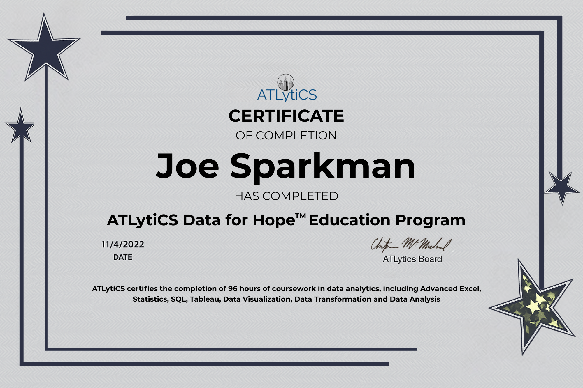 ATLytics Data Analytics Certificate